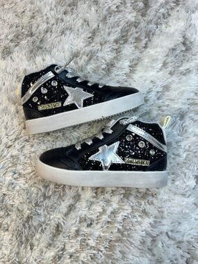 Kids Black Glitter High-Tops with Silver Star Accent